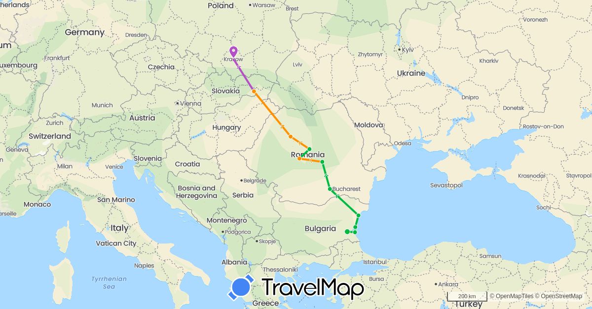 TravelMap itinerary: bus, train, hitchhiking in Bulgaria, Poland, Romania, Slovakia (Europe)